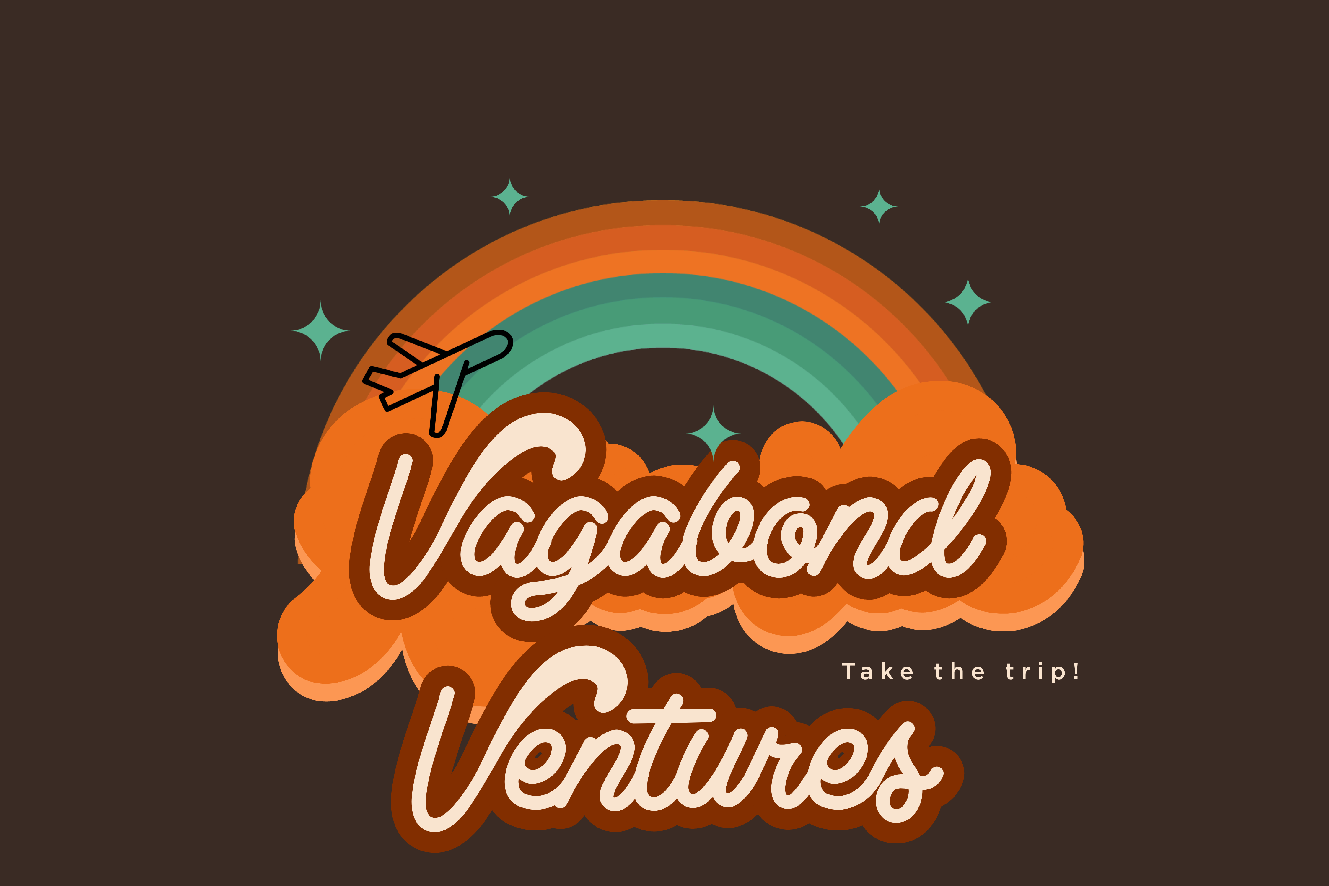 logo for Vagabond Ventures with rainbow sky and plane